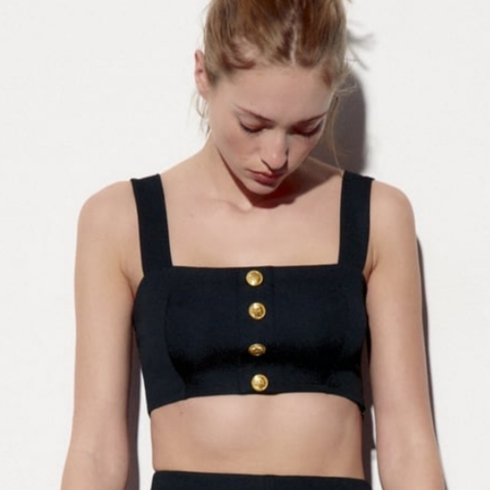 Zara Black Crop Top with Gold Buttons - Picture 11 of 16